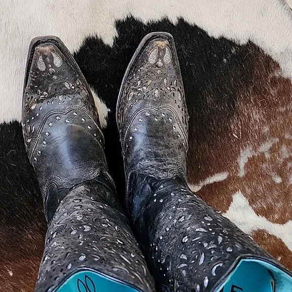 Women's Corral Fango Antiqued Studded & Silver Inlay Boots Size 9.5M - Picture 5 of 16